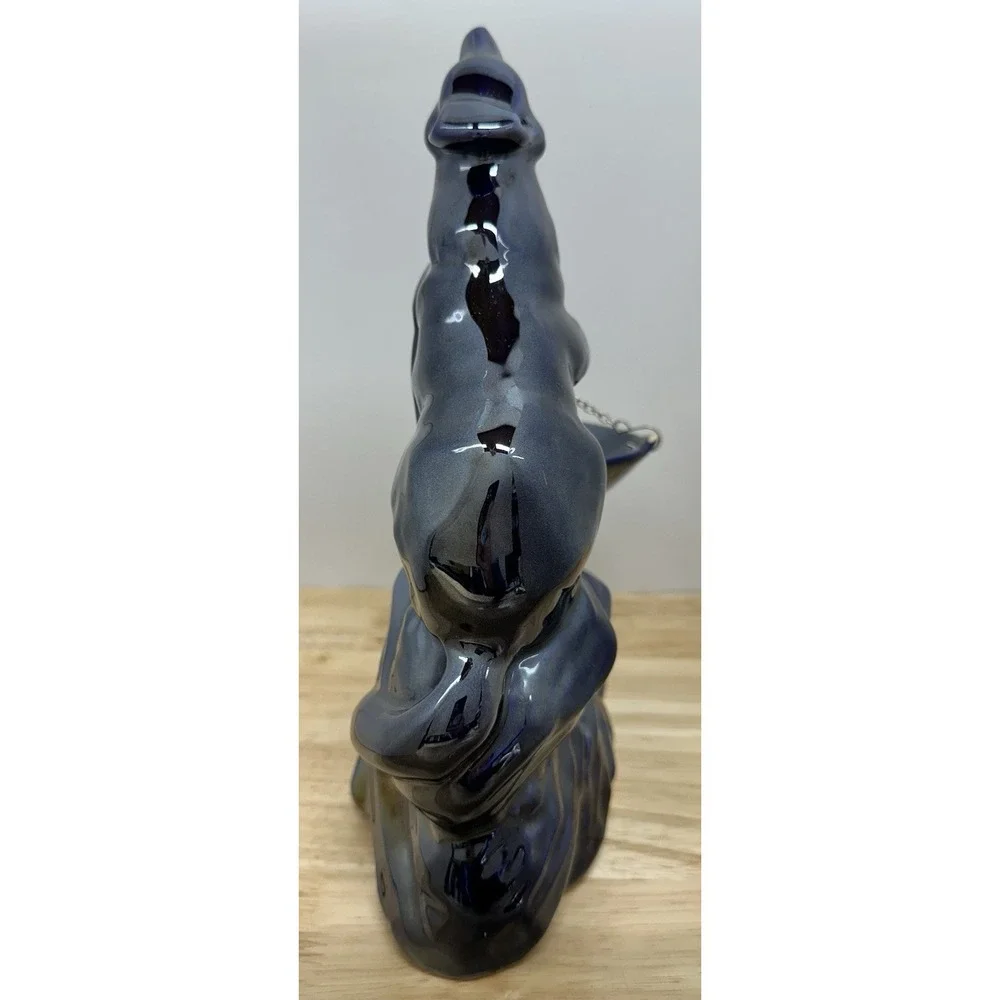 Ceramic Howling Wolf Metallic Iridescent Cobalt Blue Poland Candle Oil Warmer